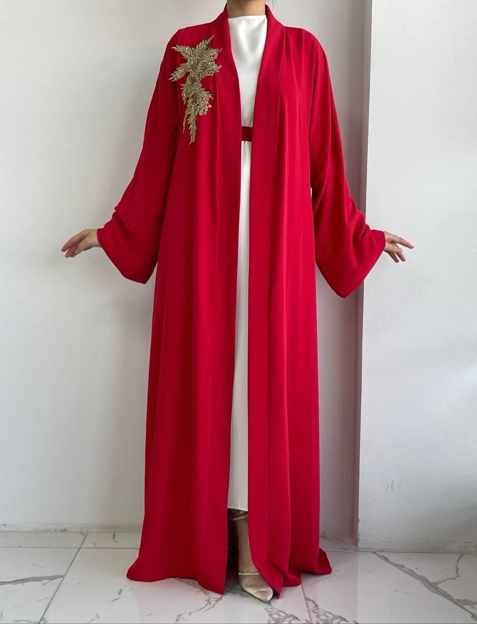 Kırmızı Nida Abaya Takım 