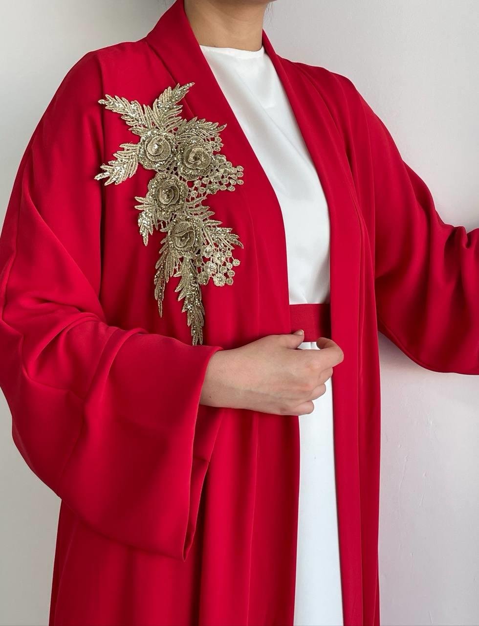 Kırmızı Nida Abaya Takım 