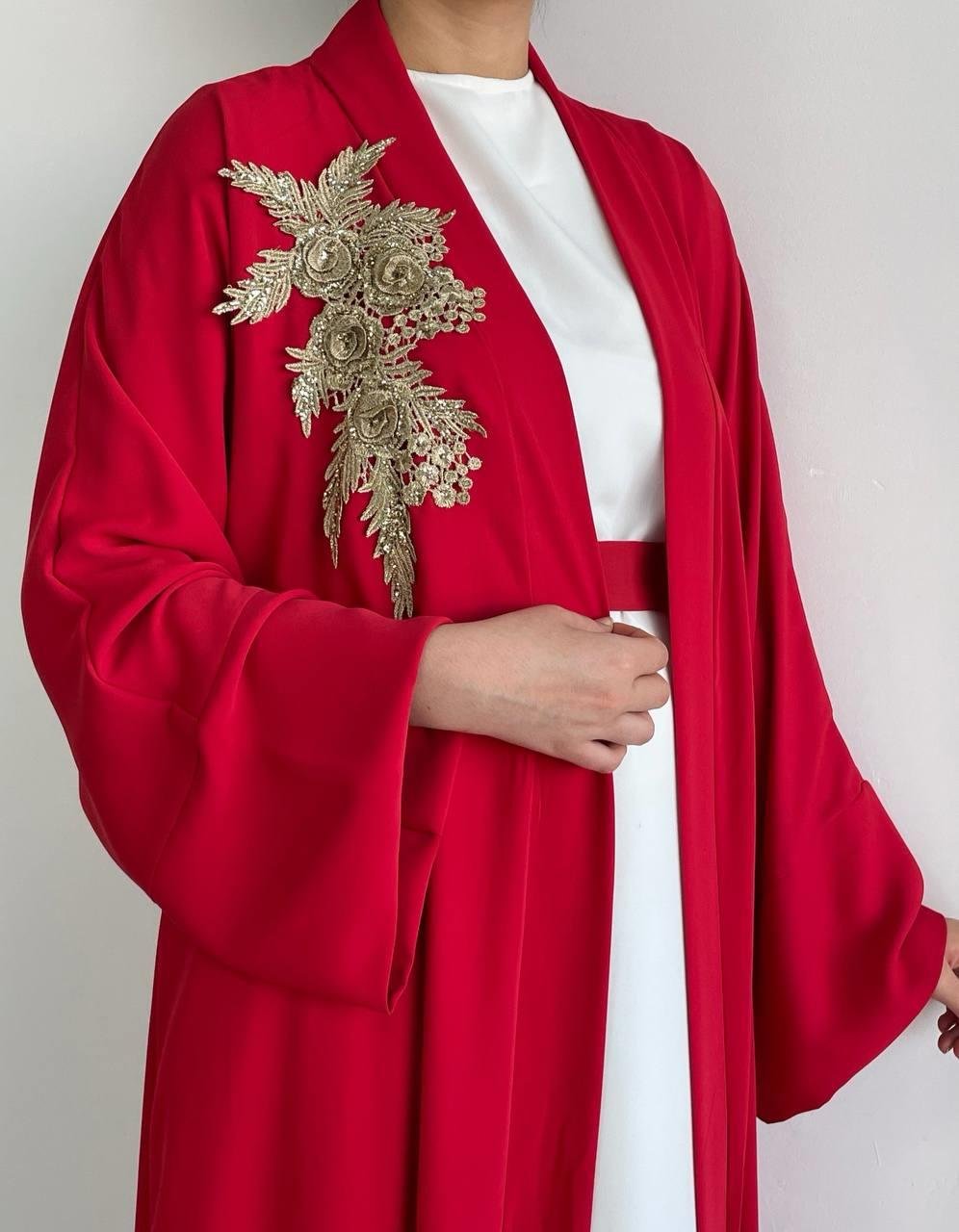 Kırmızı Nida Abaya Takım 