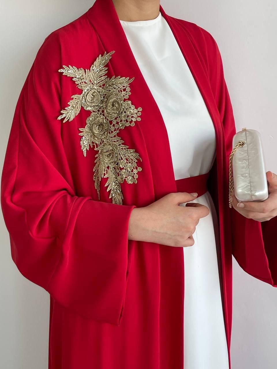 Kırmızı Nida Abaya Takım 