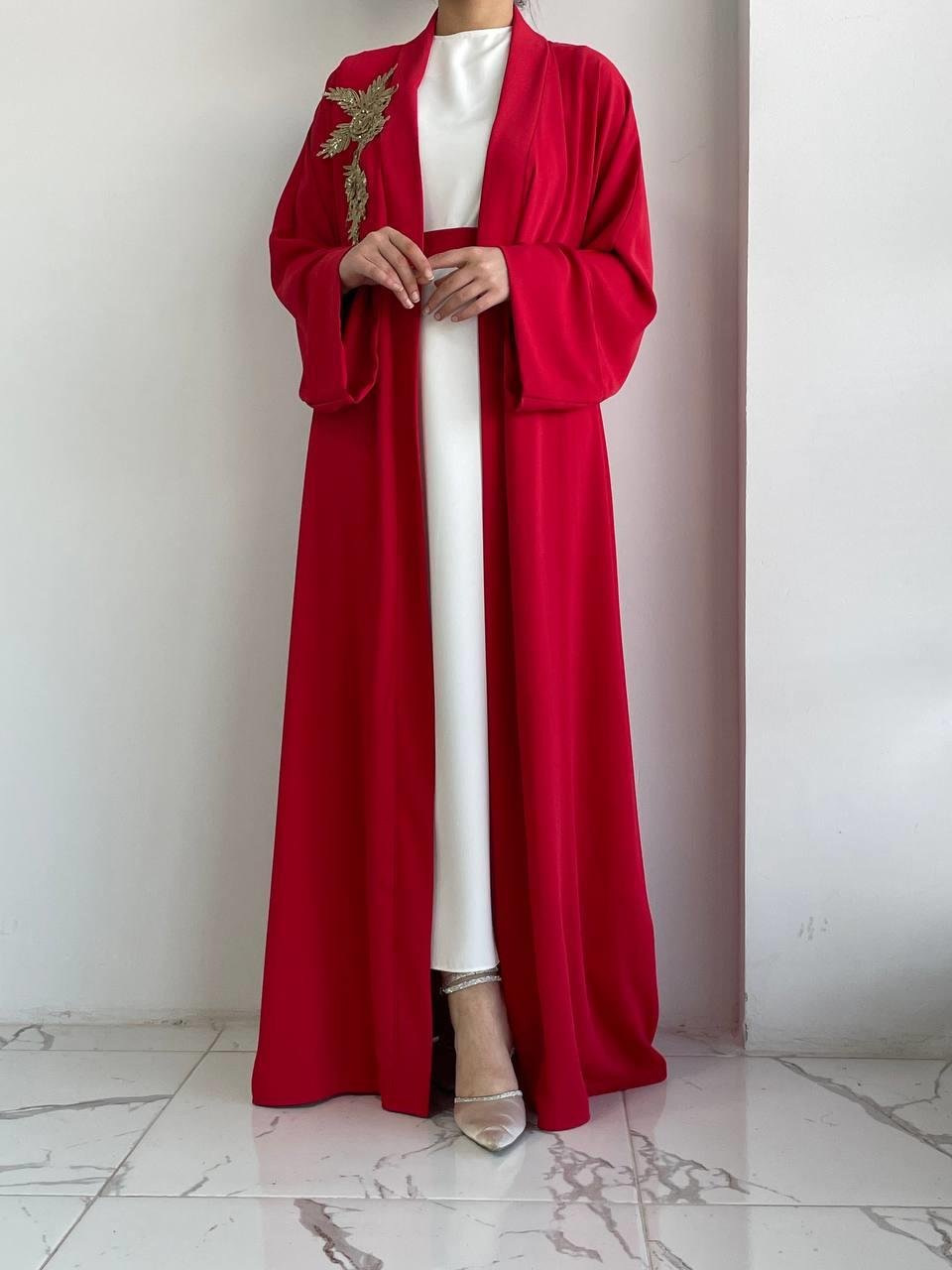 Kırmızı Nida Abaya Takım 