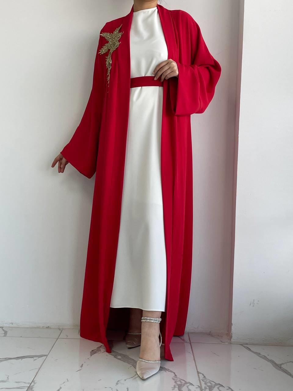 Kırmızı Nida Abaya Takım 