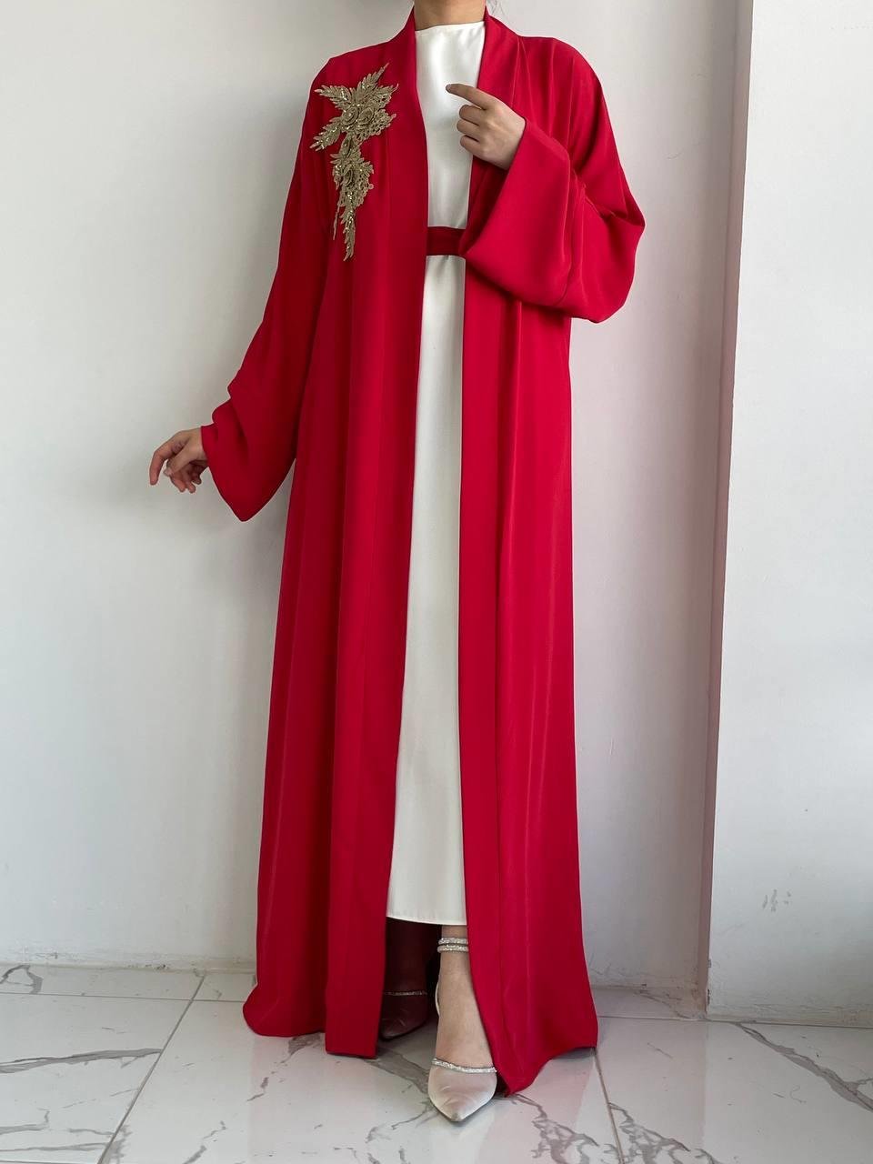 Kırmızı Nida Abaya Takım 