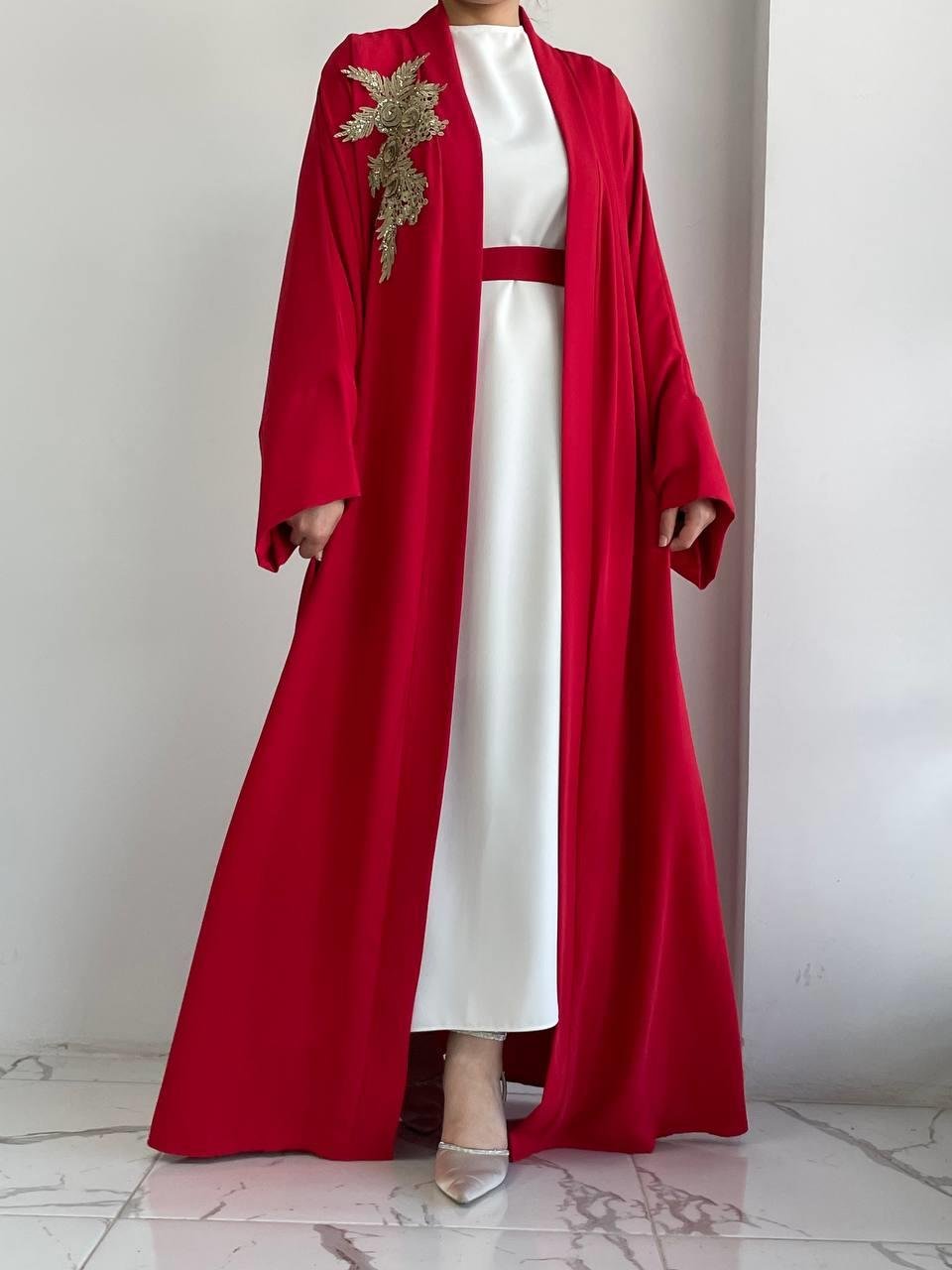 Kırmızı Nida Abaya Takım 