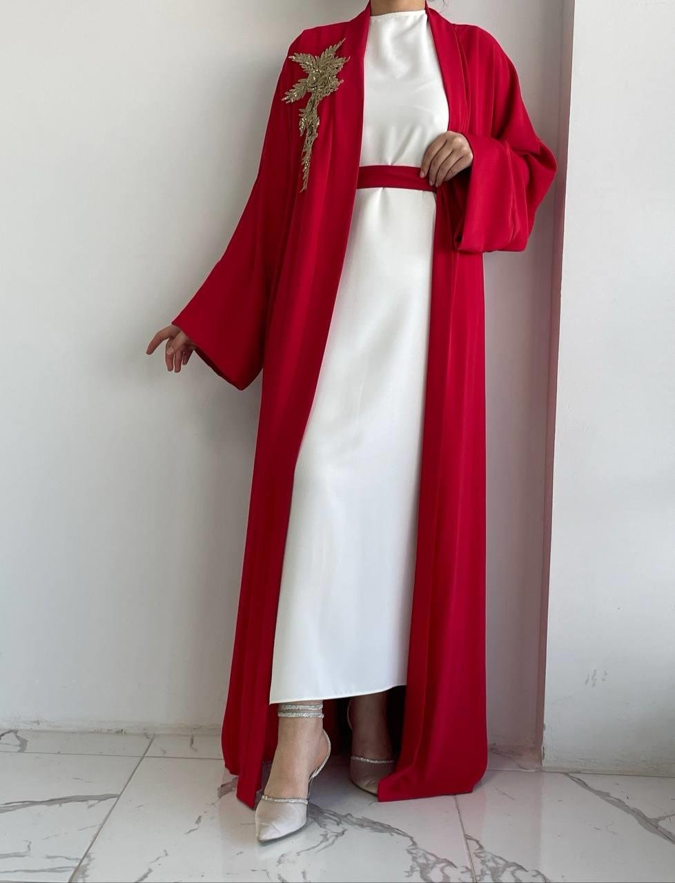 Kırmızı Nida Abaya Takım 