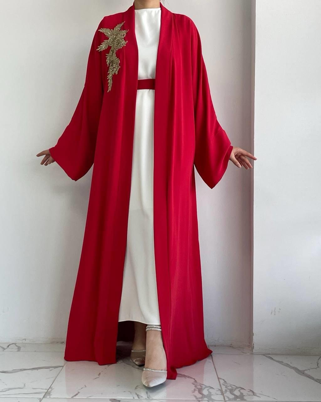 Kırmızı Nida Abaya Takım 