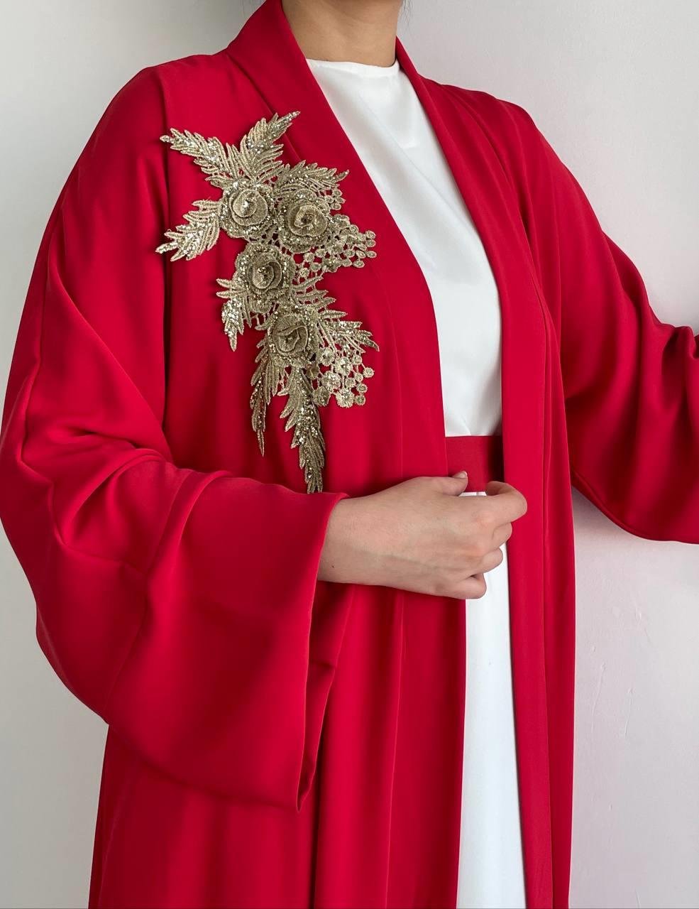 Kırmızı Nida Abaya Takım 