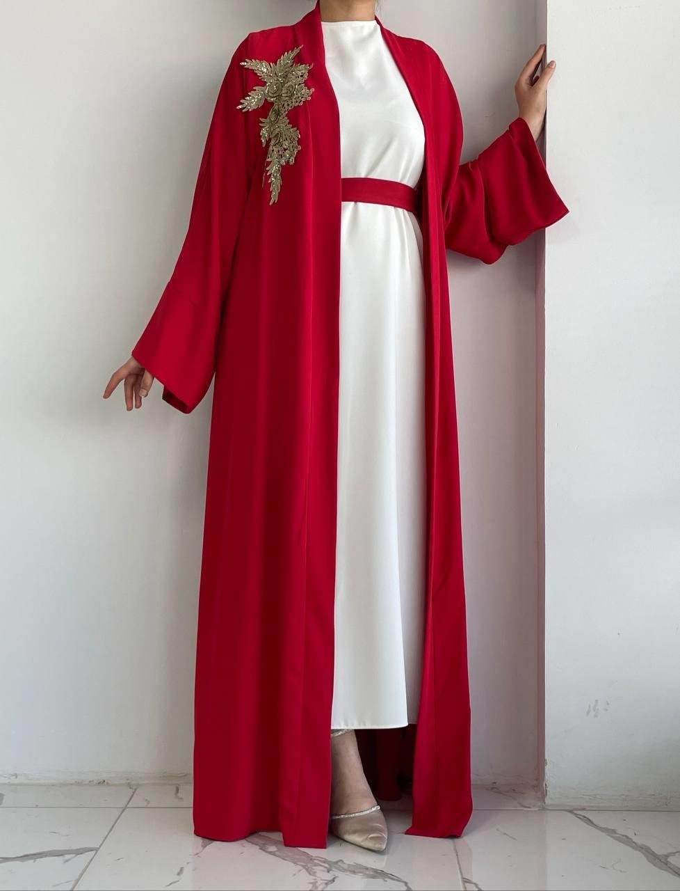 Kırmızı Nida Abaya Takım 