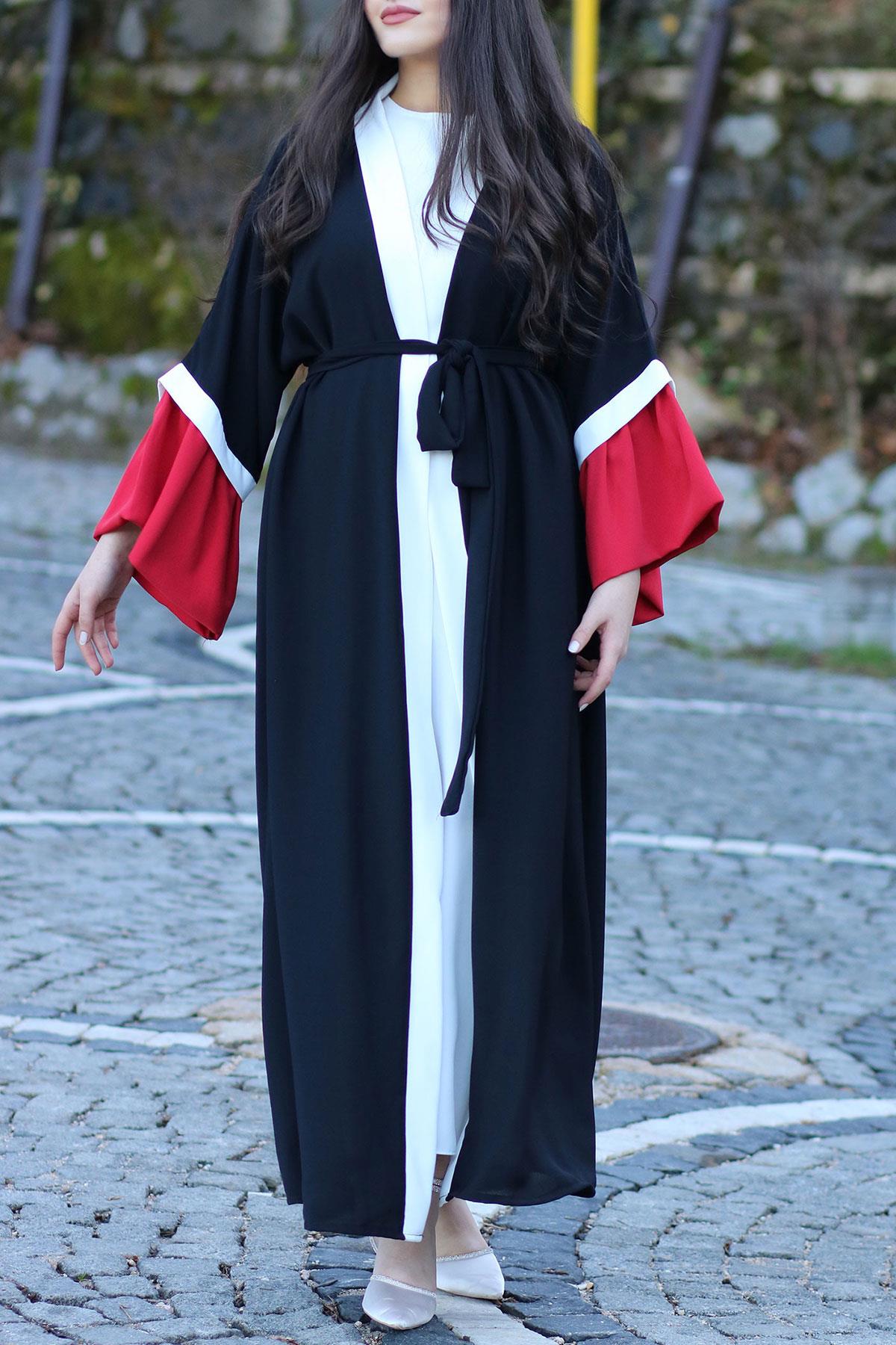 Kırmızı Sahra Abaya Takım