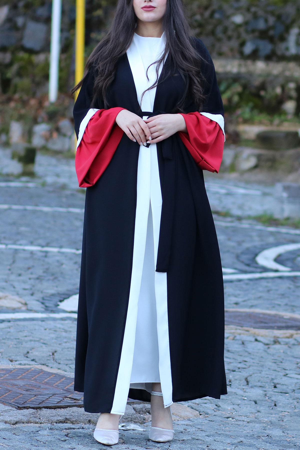 Kırmızı Sahra Abaya Takım