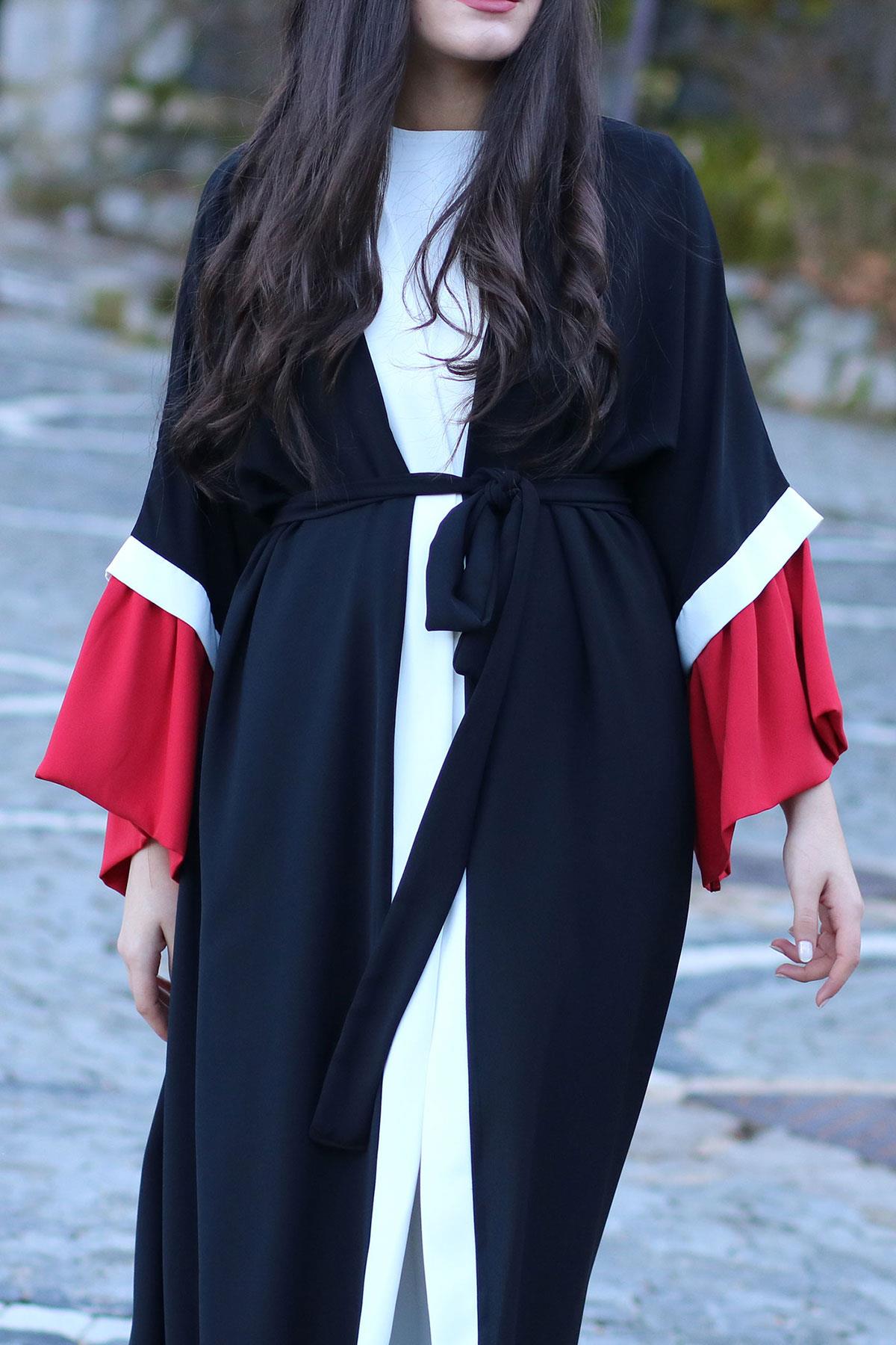 Kırmızı Sahra Abaya Takım