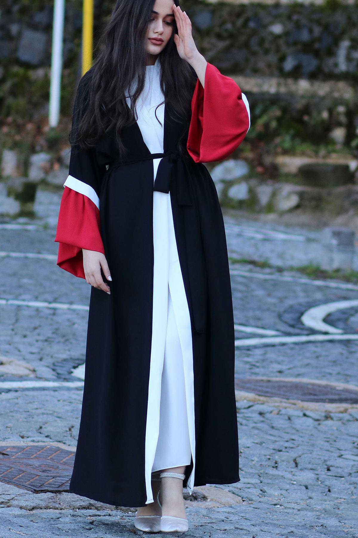 Kırmızı Sahra Abaya Takım