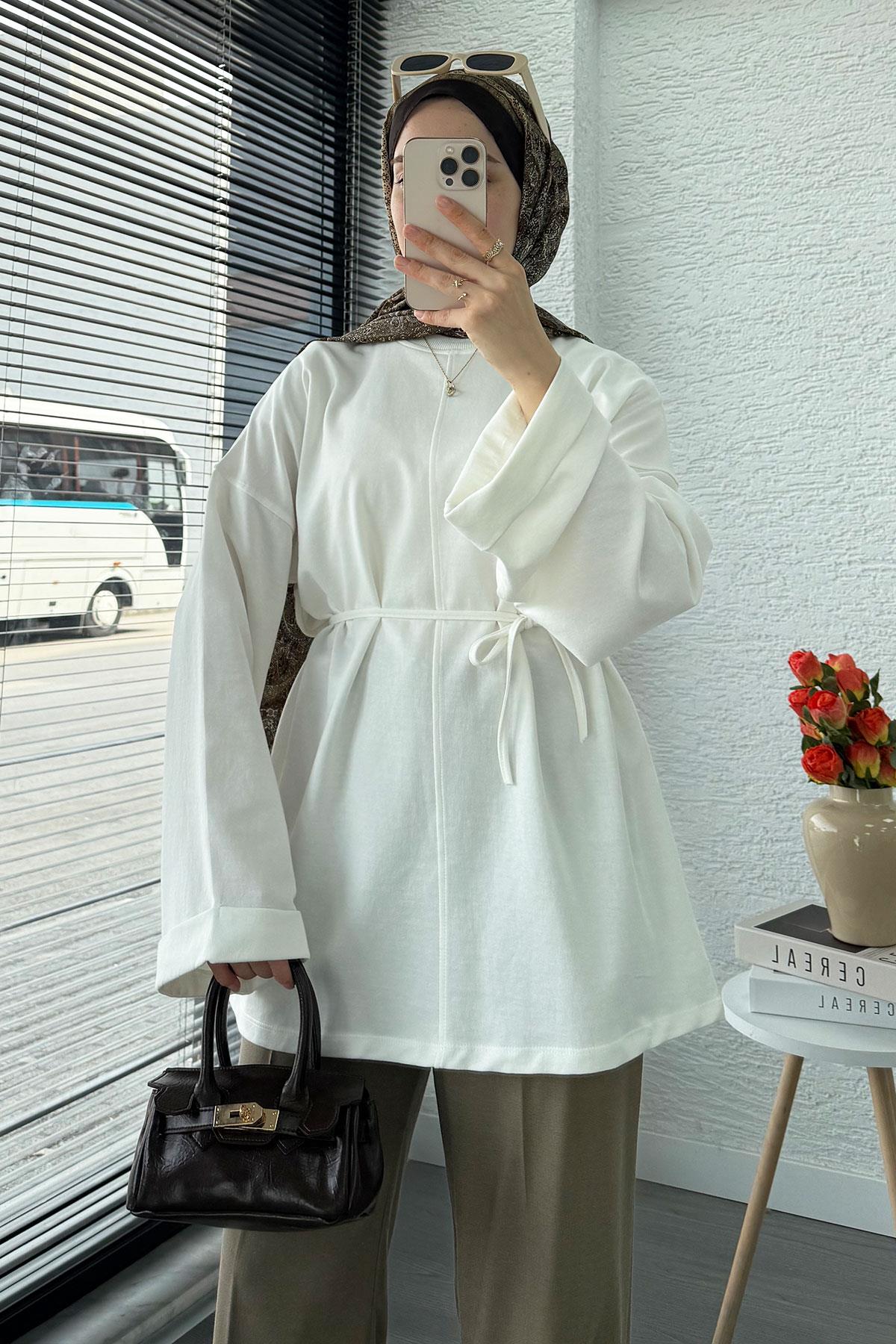 Kolu Katlı Basic Yazlık Tunik – Ekru