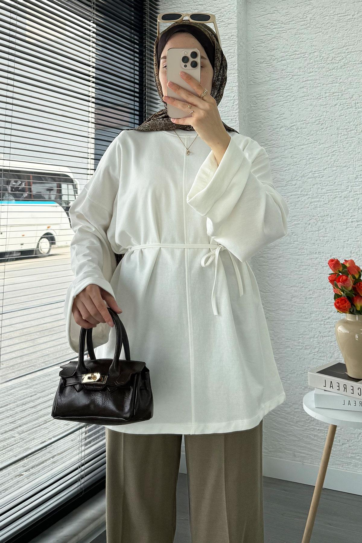 Kolu Katlı Basic Yazlık Tunik – Ekru