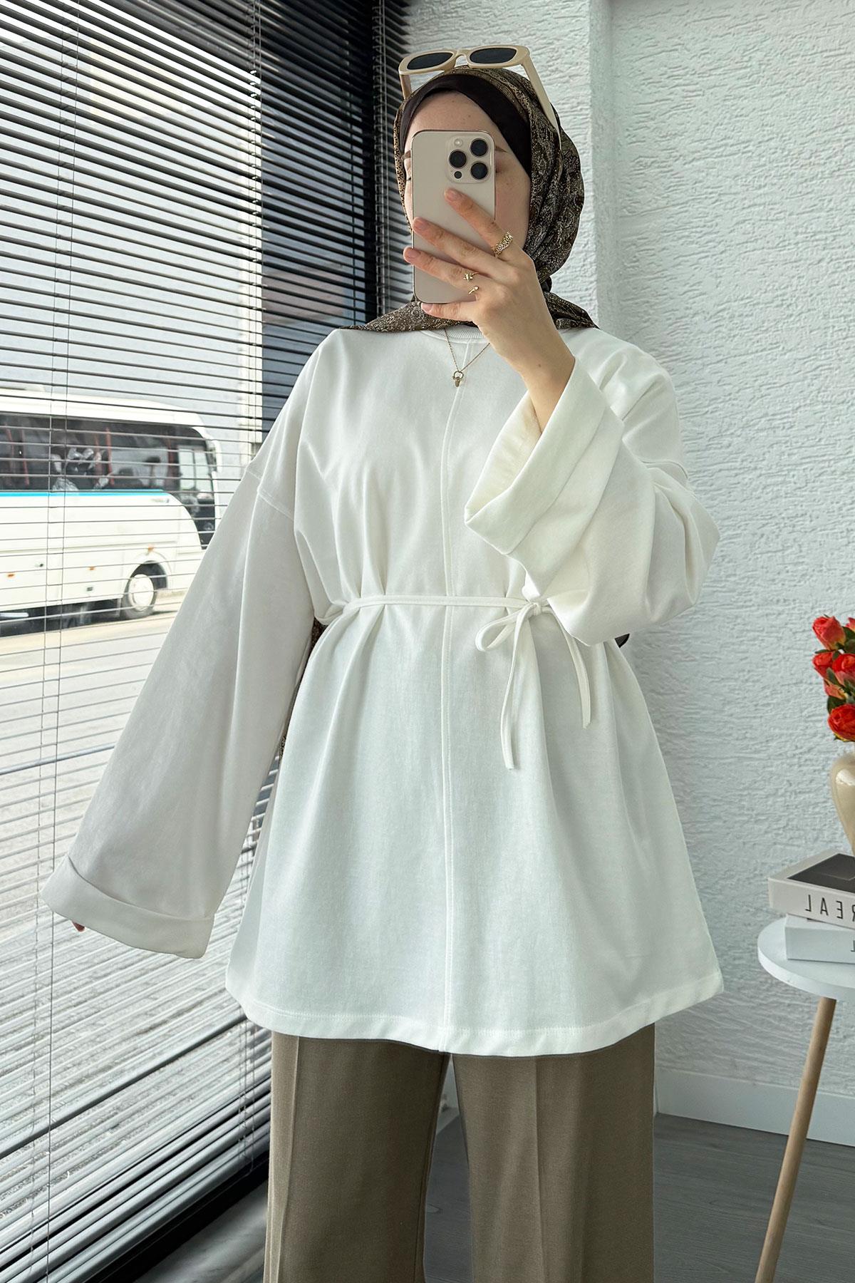 Kolu Katlı Basic Yazlık Tunik – Ekru