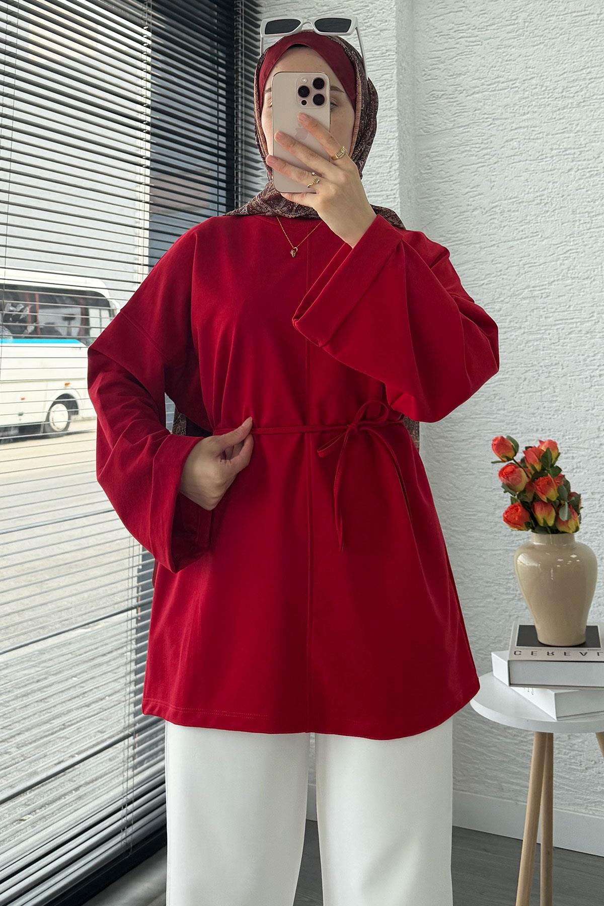 Kolu Katlı Basic Yazlık Tunik – Kırmızı