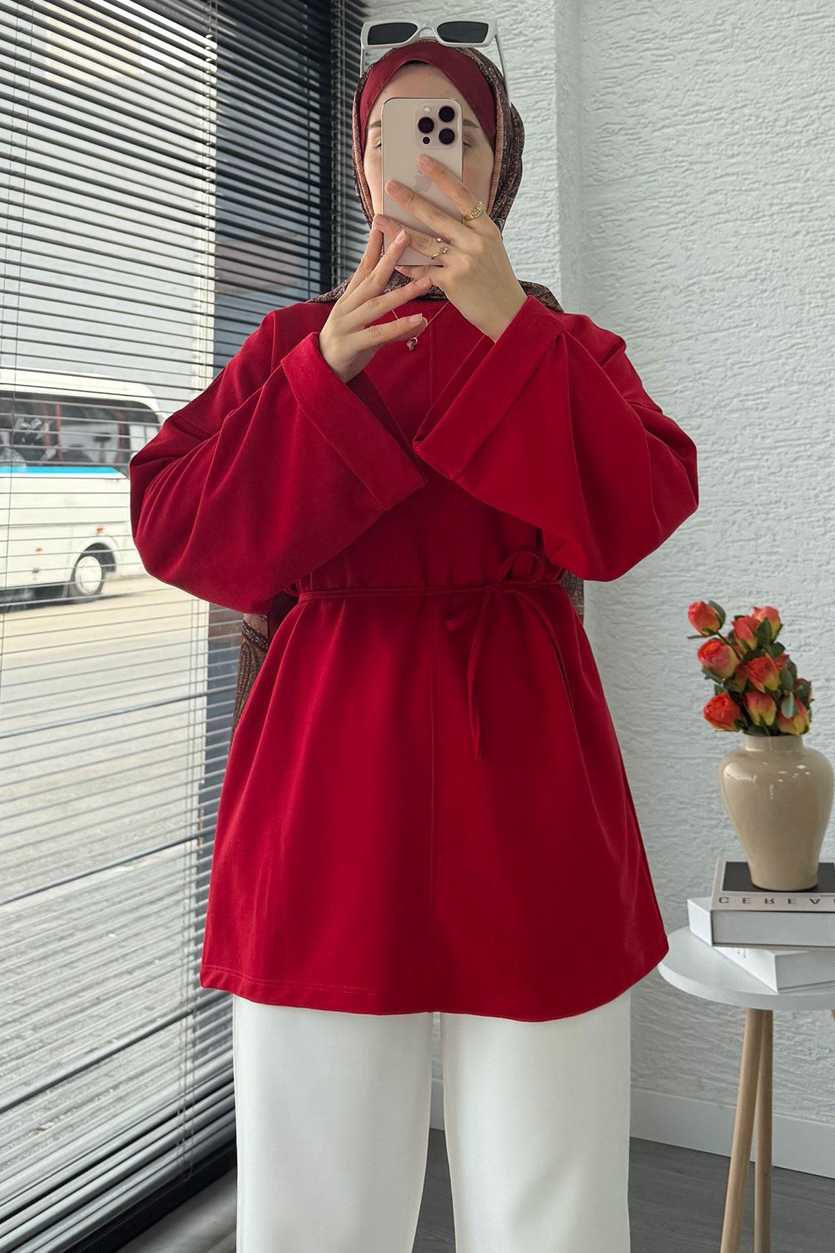 Kolu Katlı Basic Yazlık Tunik – Kırmızı