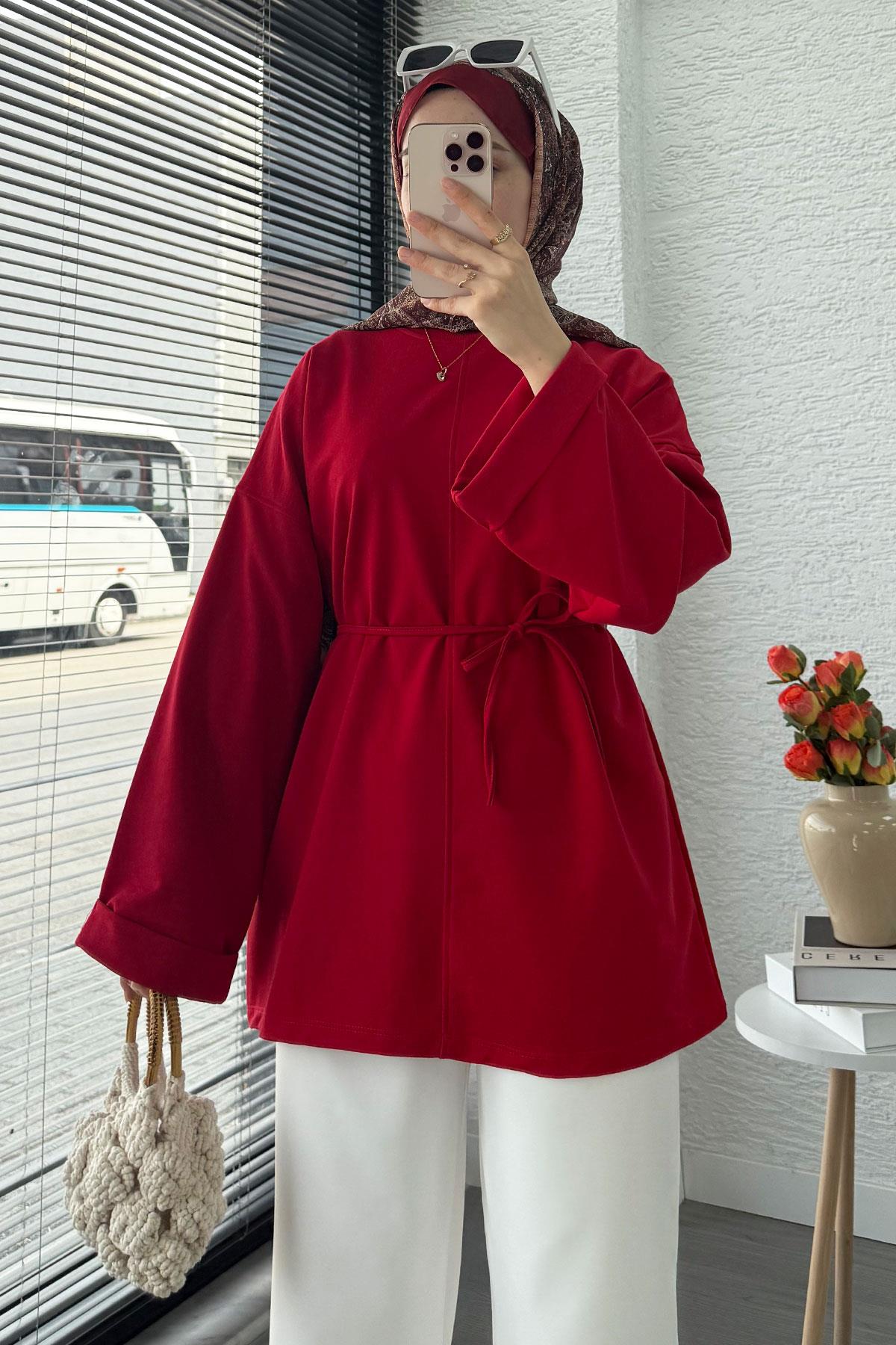 Kolu Katlı Basic Yazlık Tunik – Kırmızı