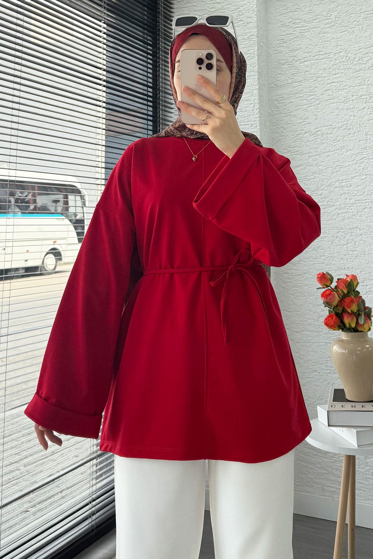 Kolu Katlı Basic Yazlık Tunik – Kırmızı