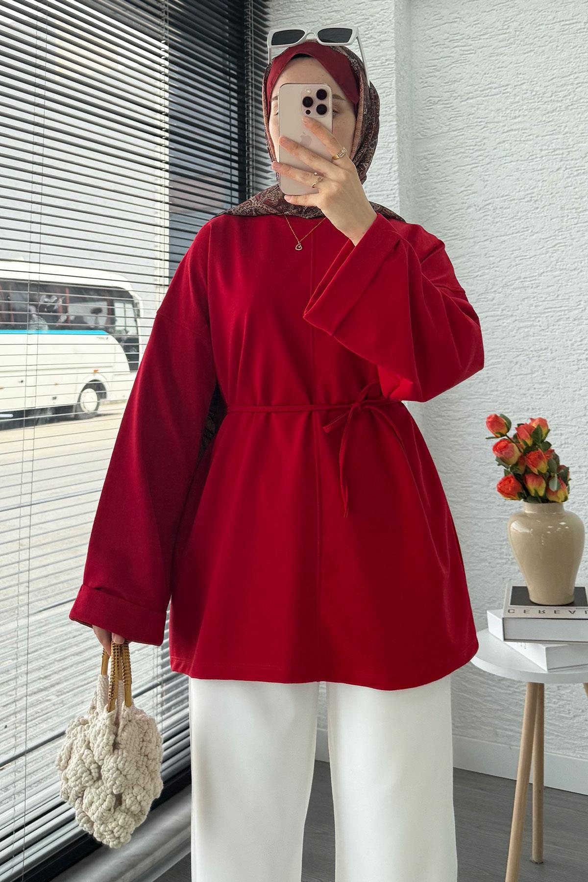 Kolu Katlı Basic Yazlık Tunik – Kırmızı