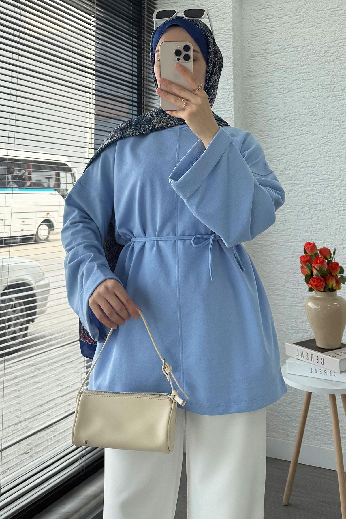 Kolu Katlı Basic Yazlık Tunik – Mavi