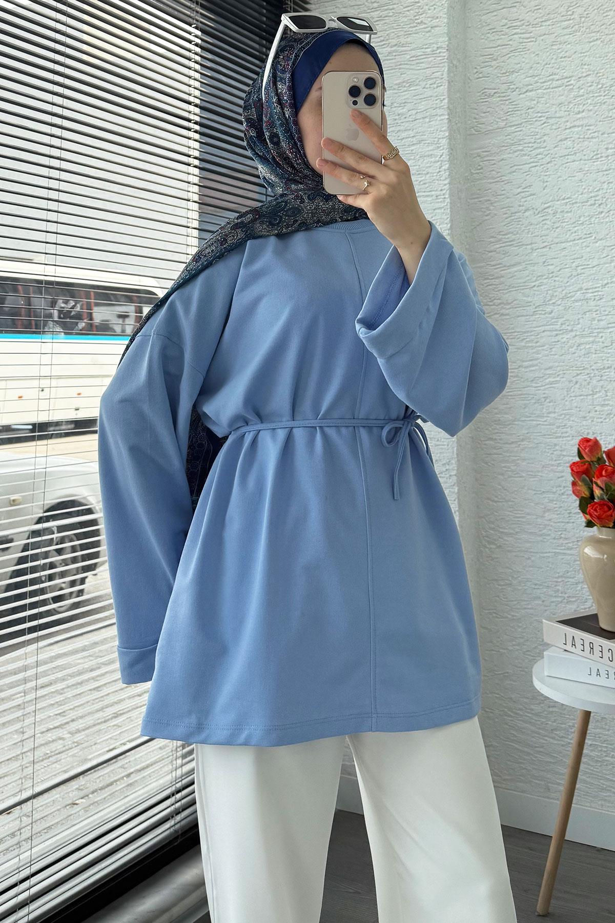 Kolu Katlı Basic Yazlık Tunik – Mavi