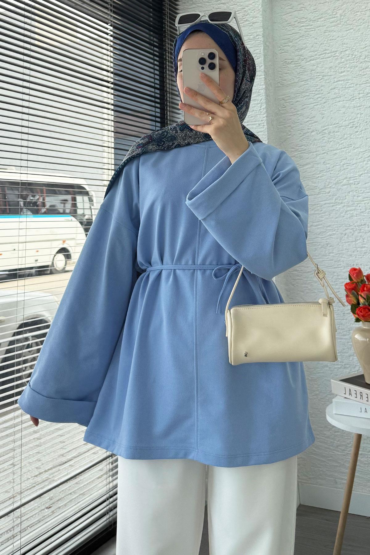 Kolu Katlı Basic Yazlık Tunik – Mavi