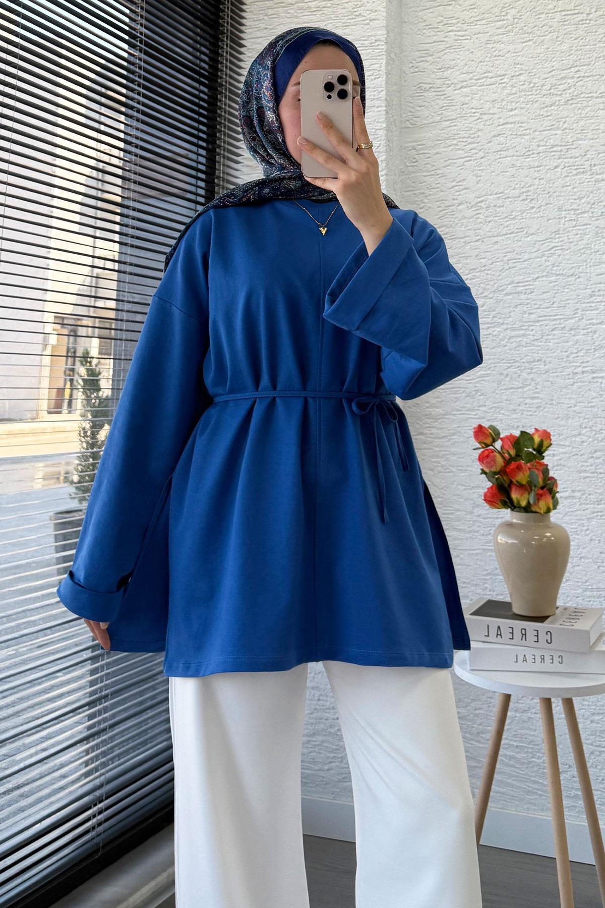 Kolu Katlı Basic Yazlık Tunik – Saks