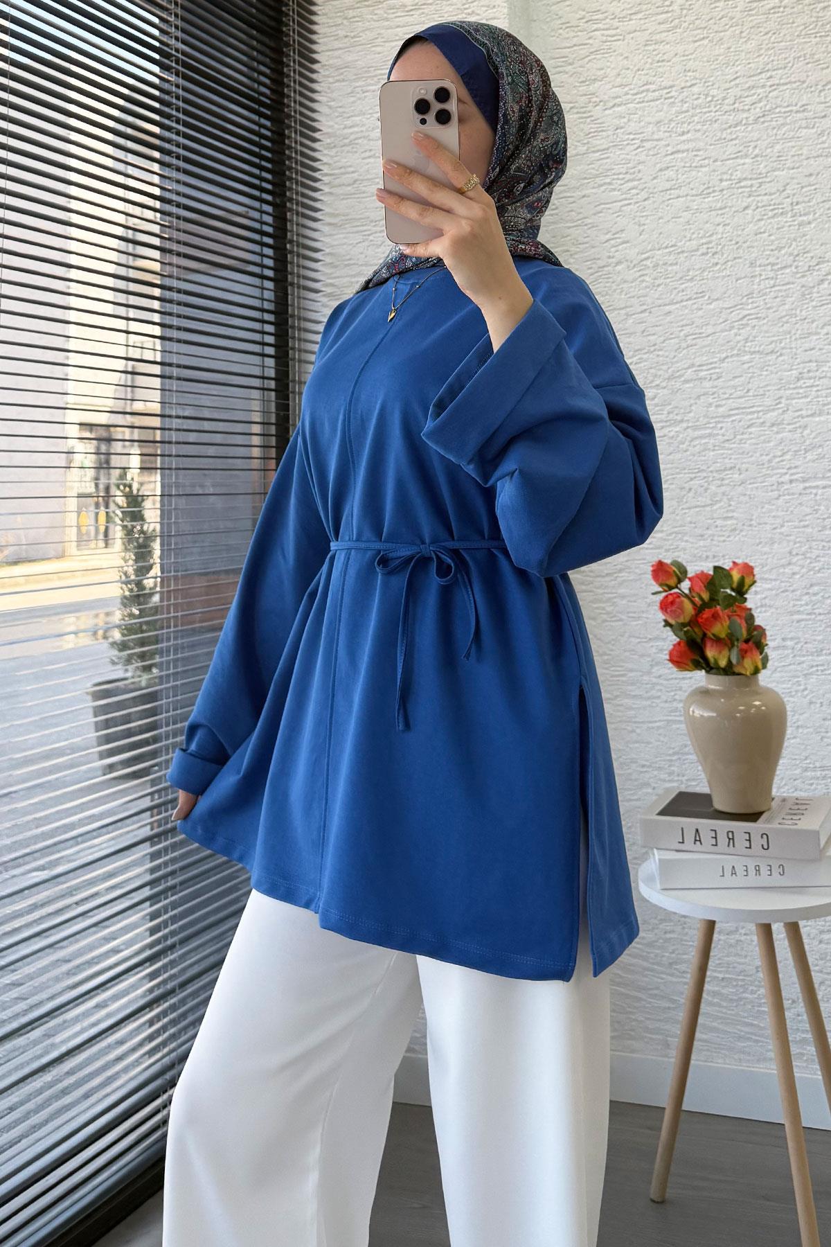 Kolu Katlı Basic Yazlık Tunik – Saks