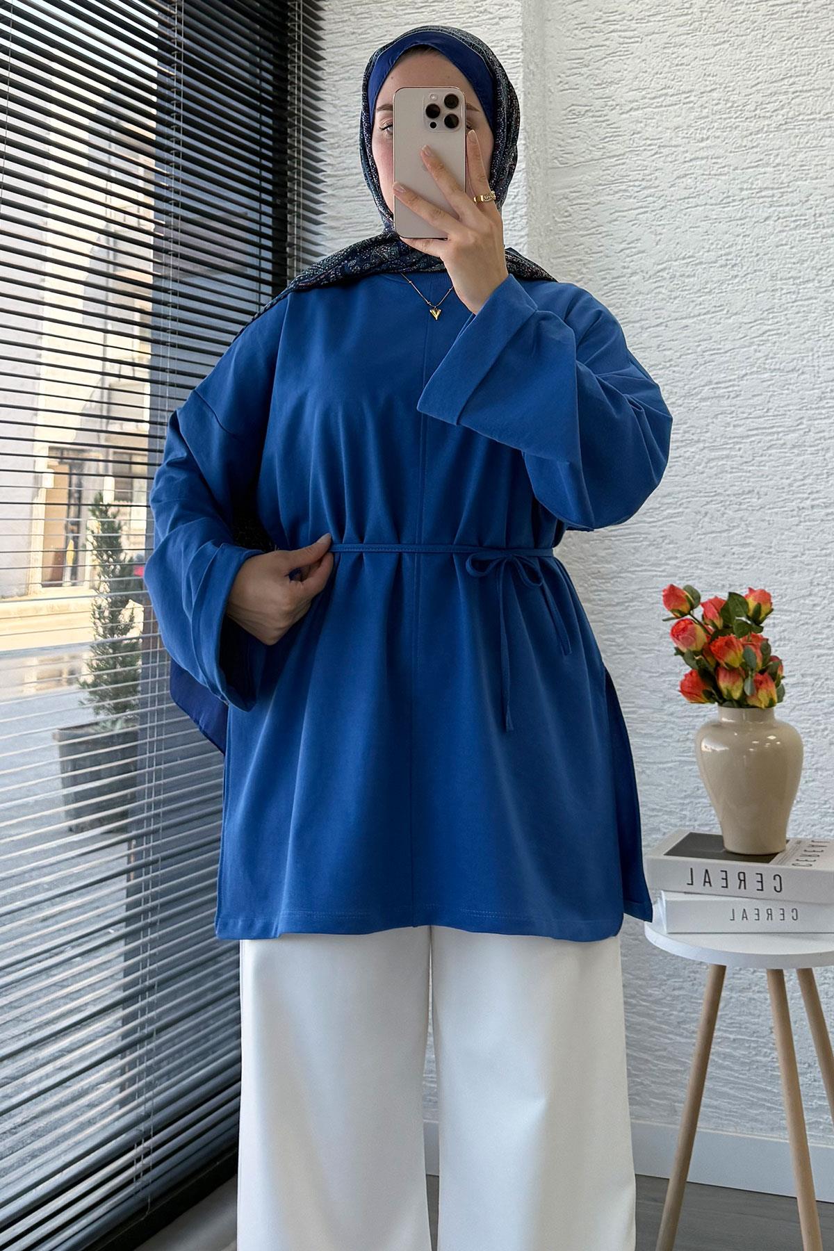 Kolu Katlı Basic Yazlık Tunik – Saks