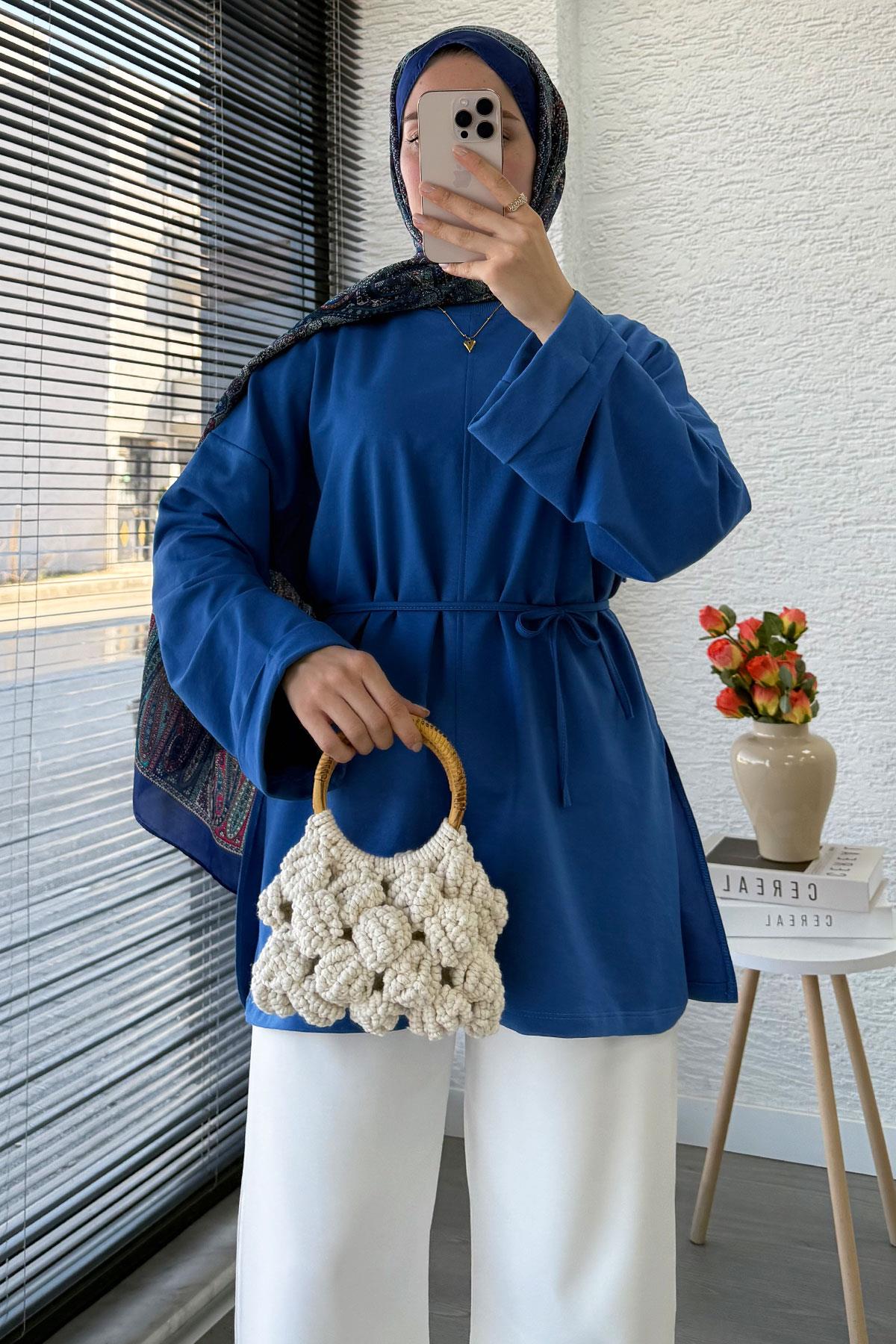 Kolu Katlı Basic Yazlık Tunik – Saks