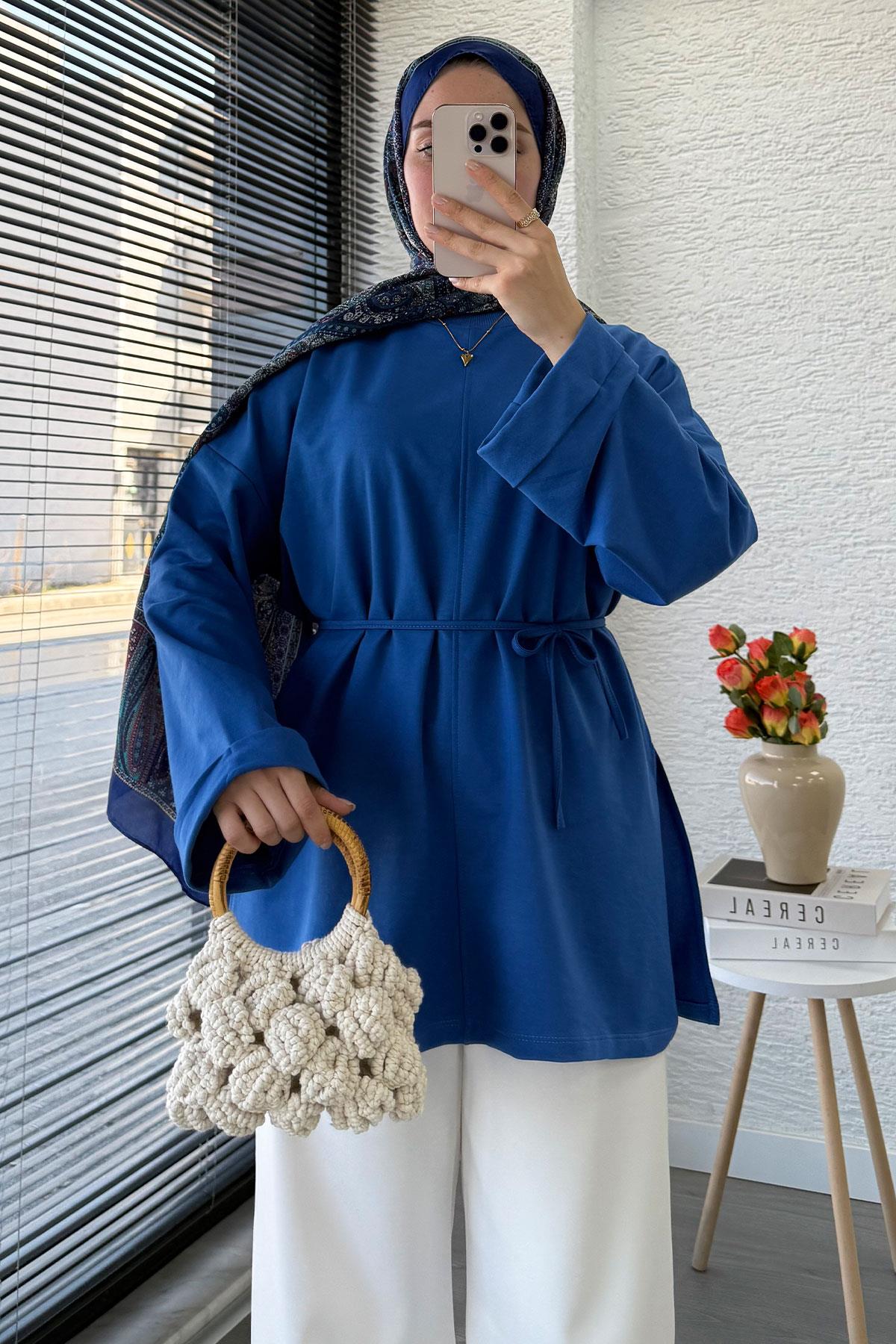 Kolu Katlı Basic Yazlık Tunik – Saks