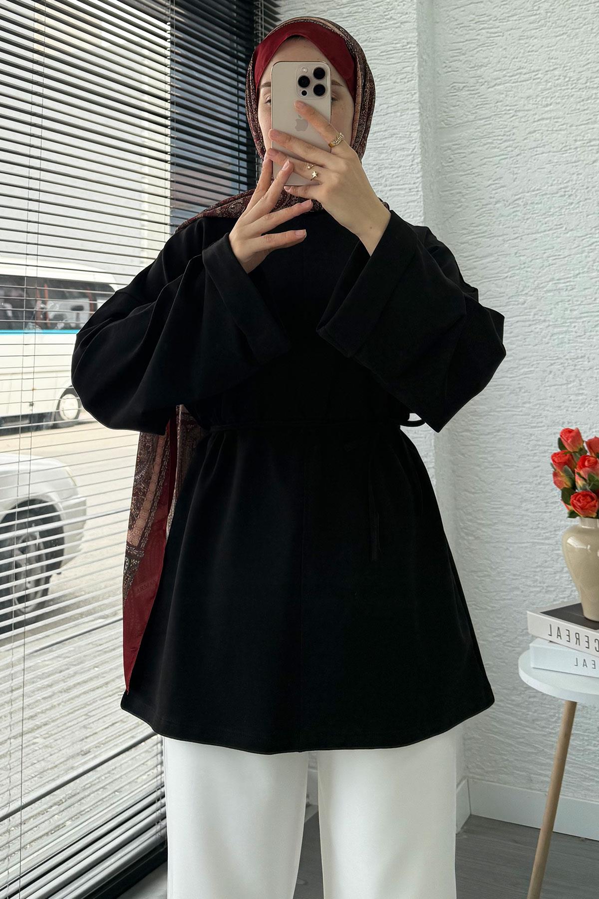 Kolu Katlı Basic Yazlık Tunik – Siyah