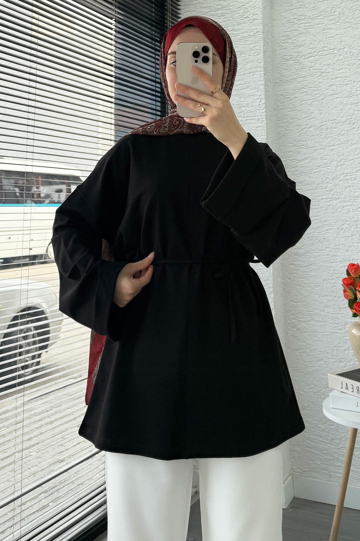 Kolu Katlı Basic Yazlık Tunik – Siyah