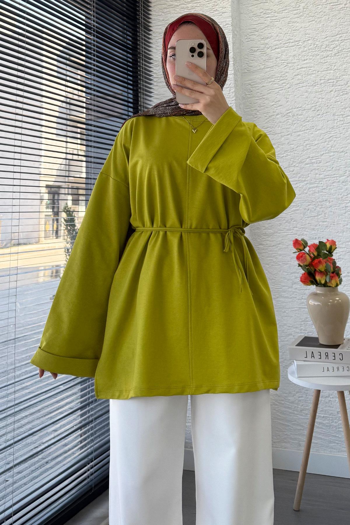 Kolu Katlı Basic Yazlık Tunik – Yağ Yeşili