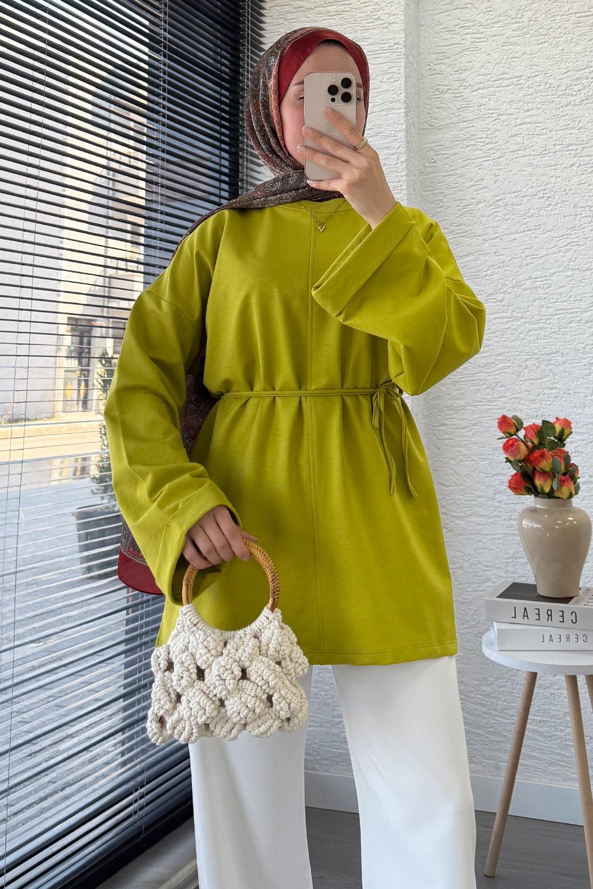 Kolu Katlı Basic Yazlık Tunik – Yağ Yeşili