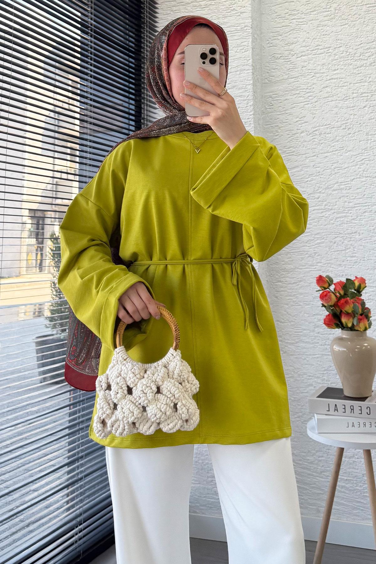 Kolu Katlı Basic Yazlık Tunik – Yağ Yeşili