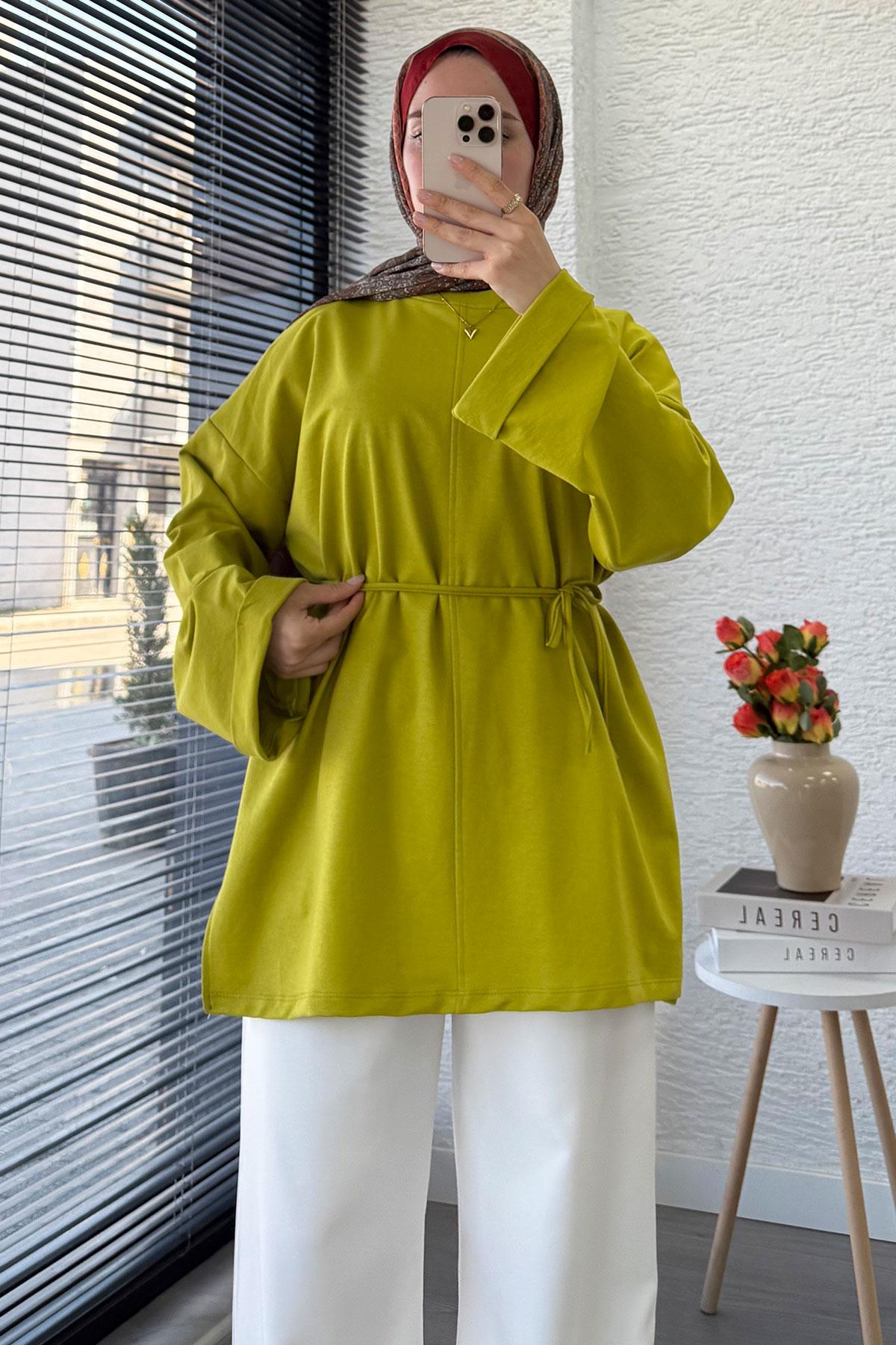 Kolu Katlı Basic Yazlık Tunik – Yağ Yeşili