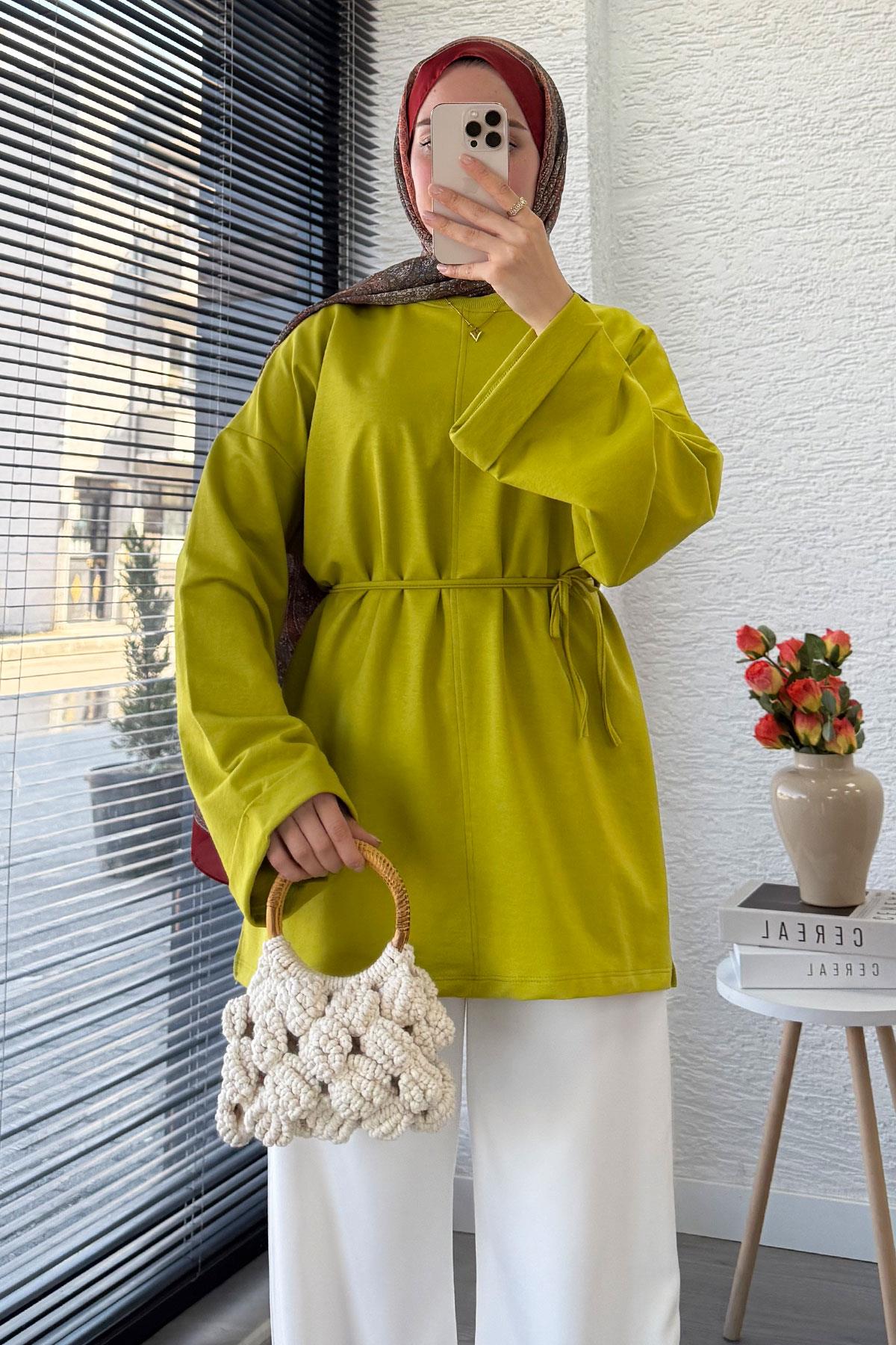 Kolu Katlı Basic Yazlık Tunik – Yağ Yeşili