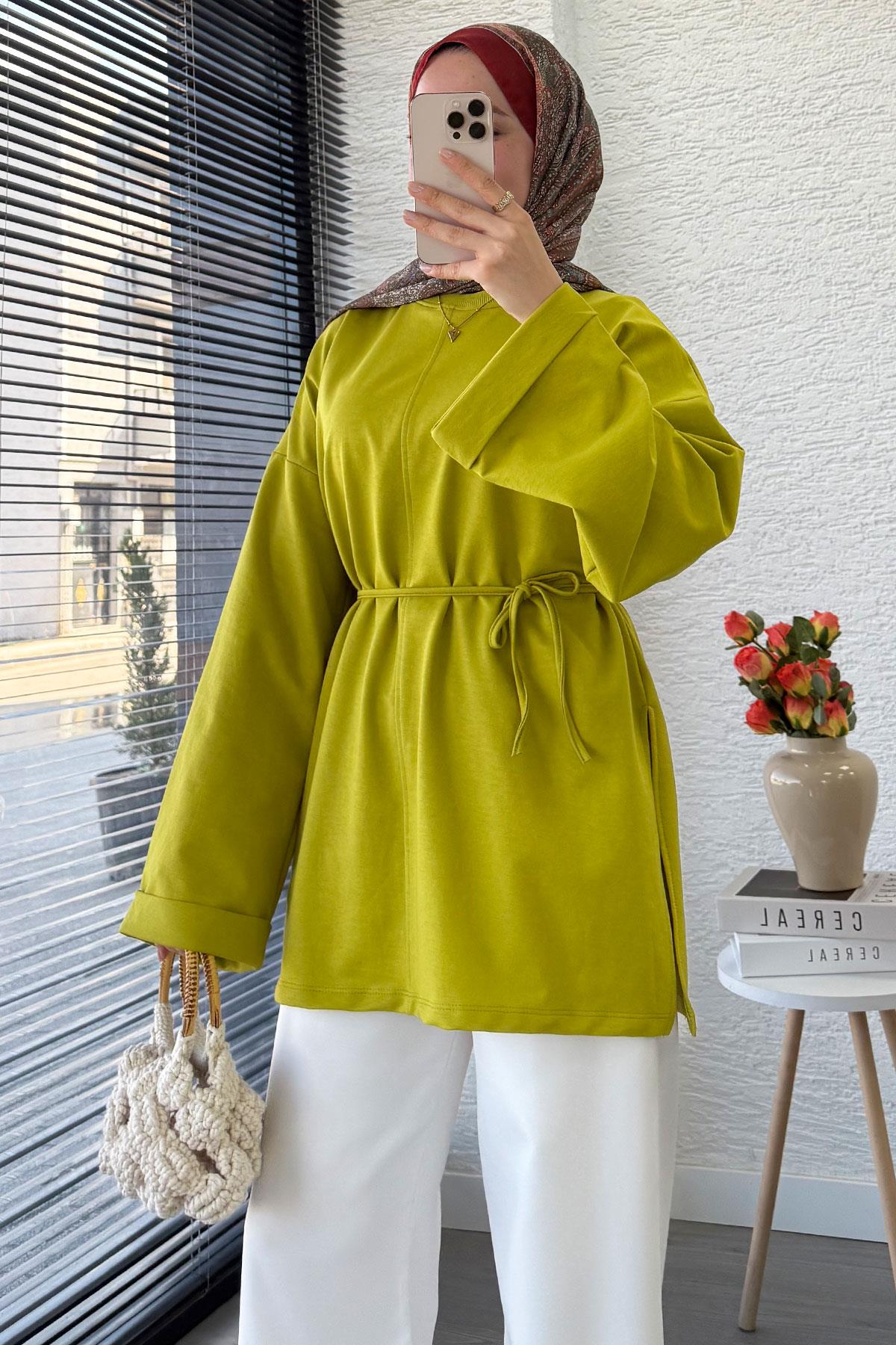 Kolu Katlı Basic Yazlık Tunik – Yağ Yeşili