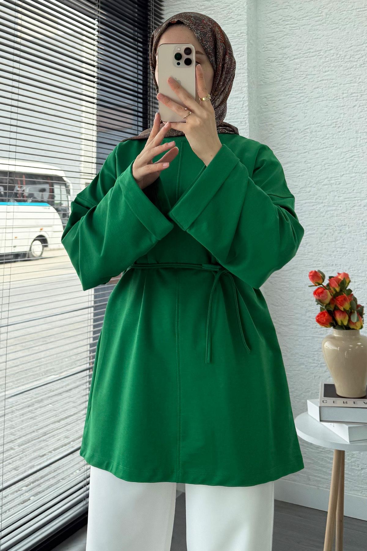 Kolu Katlı Basic Yazlık Tunik – Yeşil