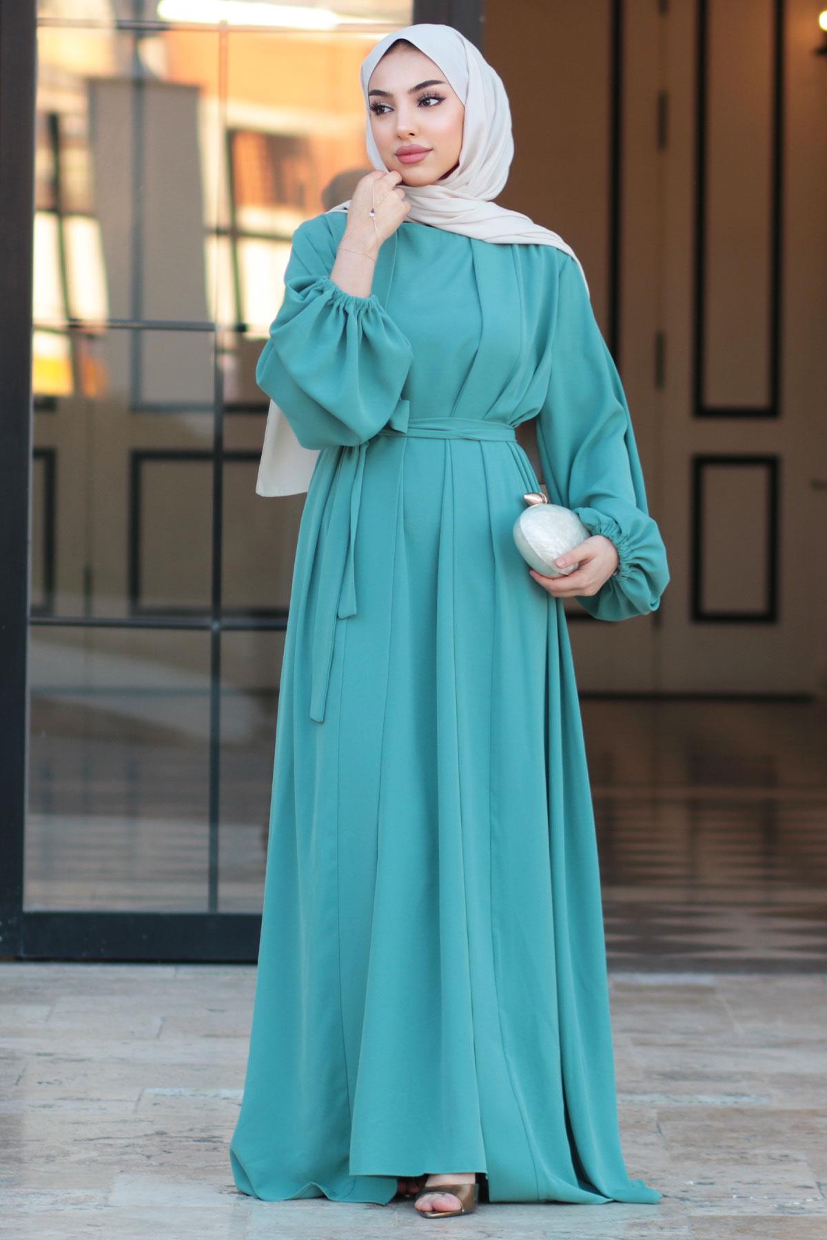Kolu Lastikli İkili Abaya Takım – Mint