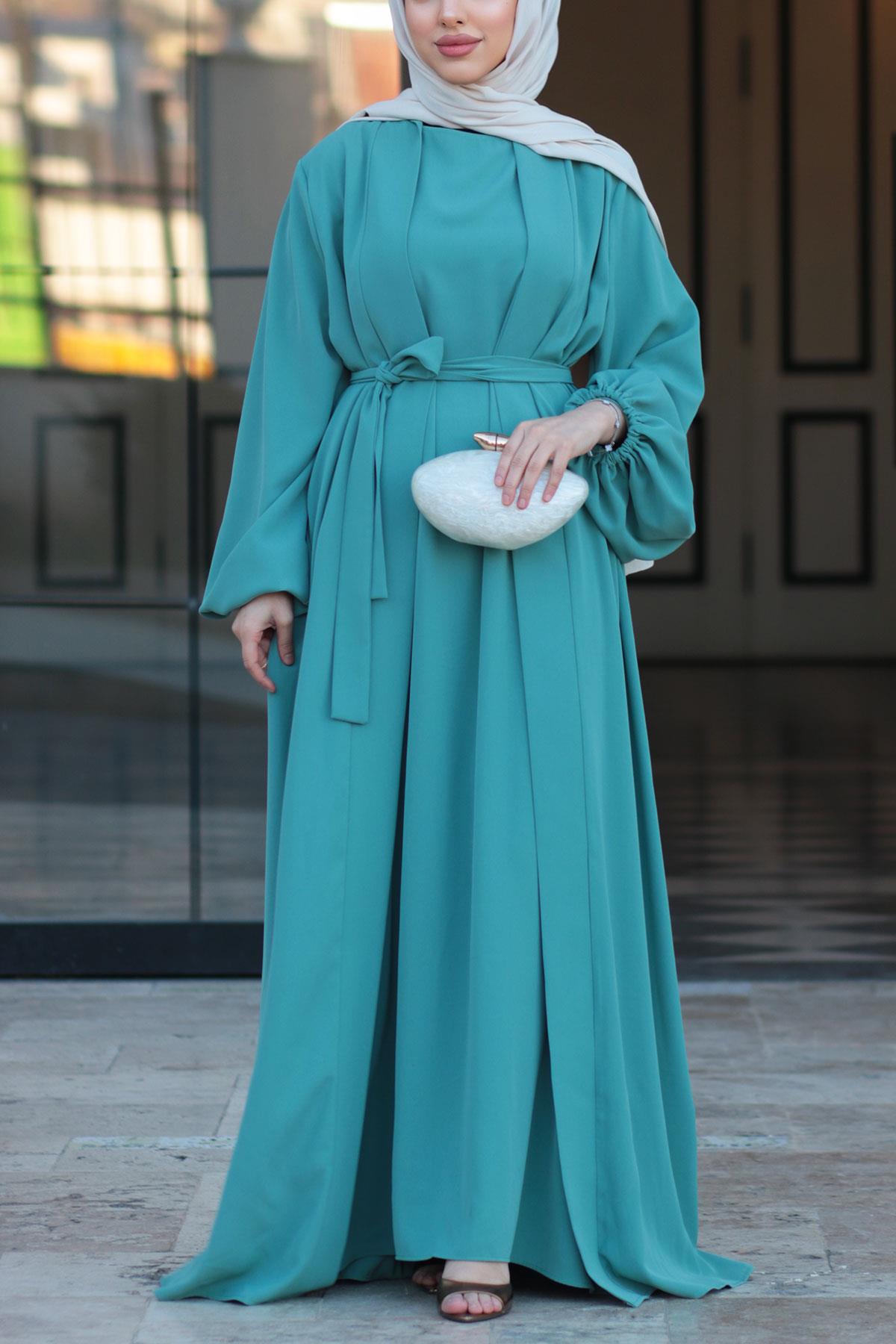 Kolu Lastikli İkili Abaya Takım – Mint