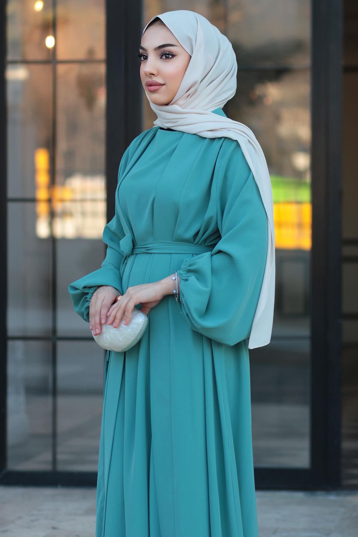 Kolu Lastikli İkili Abaya Takım – Mint