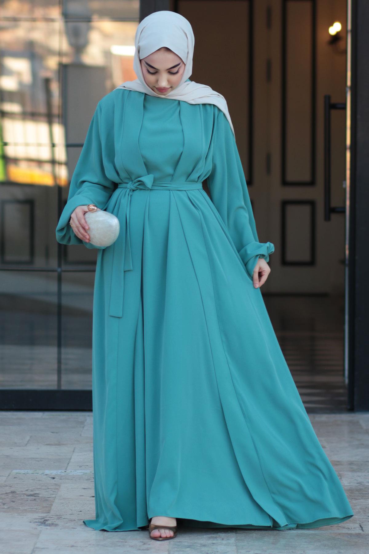 Kolu Lastikli İkili Abaya Takım – Mint