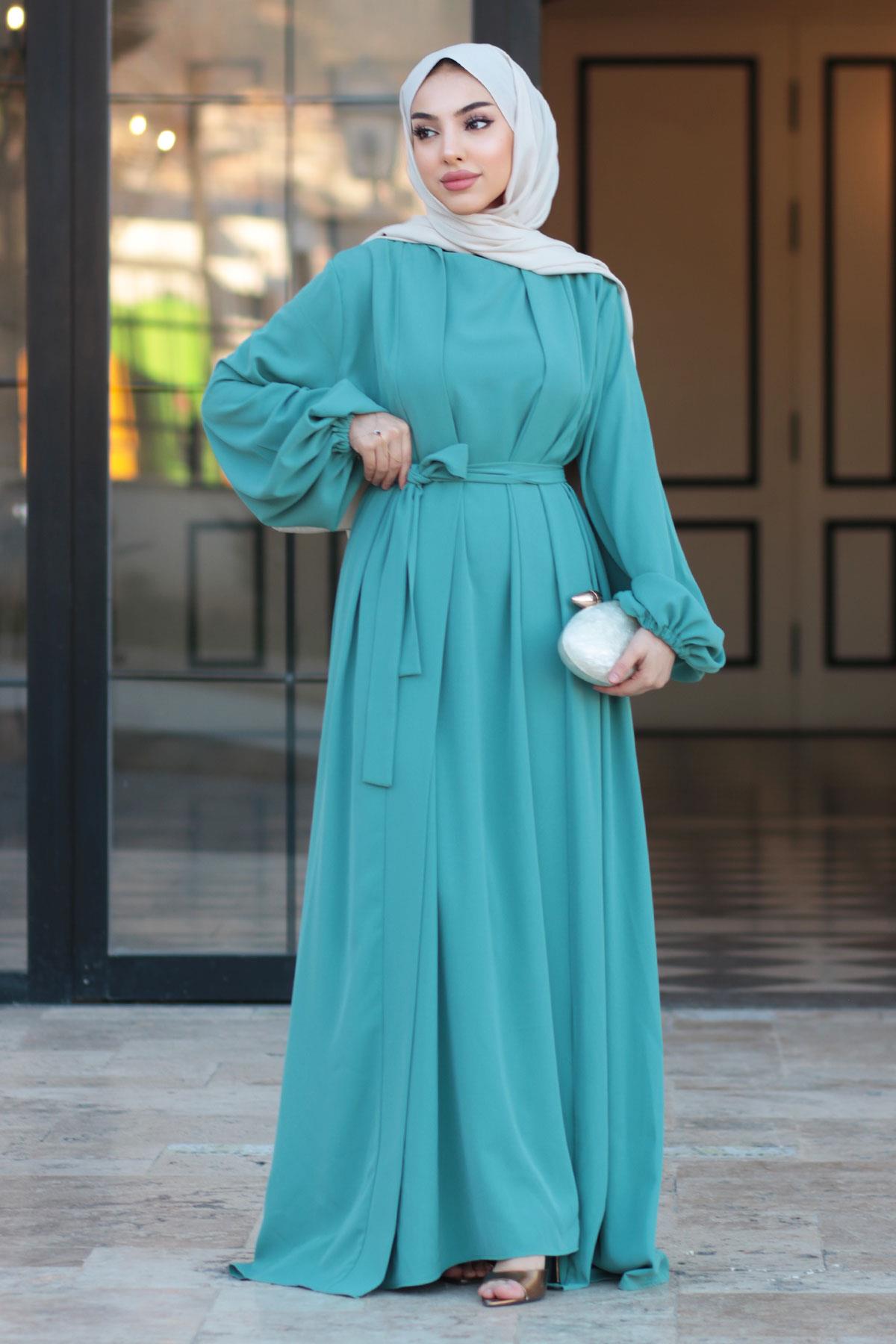 Kolu Lastikli İkili Abaya Takım – Mint