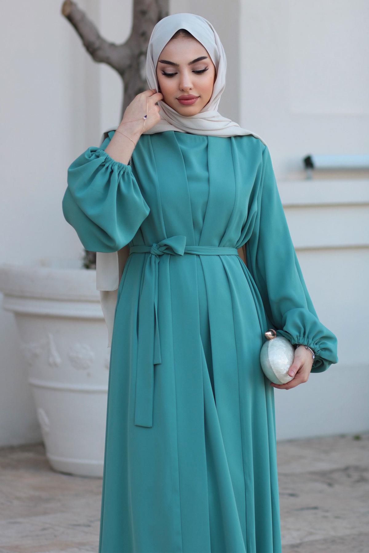 Kolu Lastikli İkili Abaya Takım – Mint