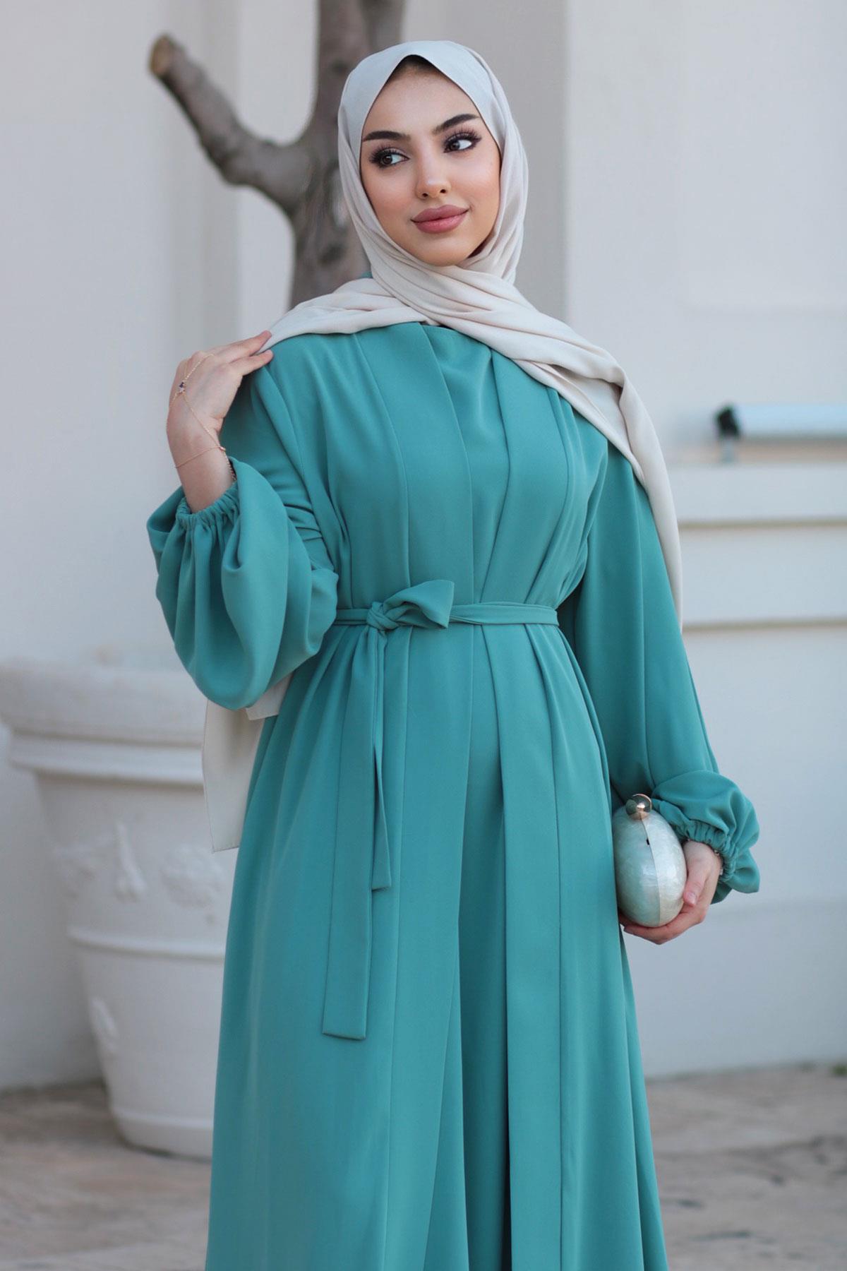Kolu Lastikli İkili Abaya Takım – Mint