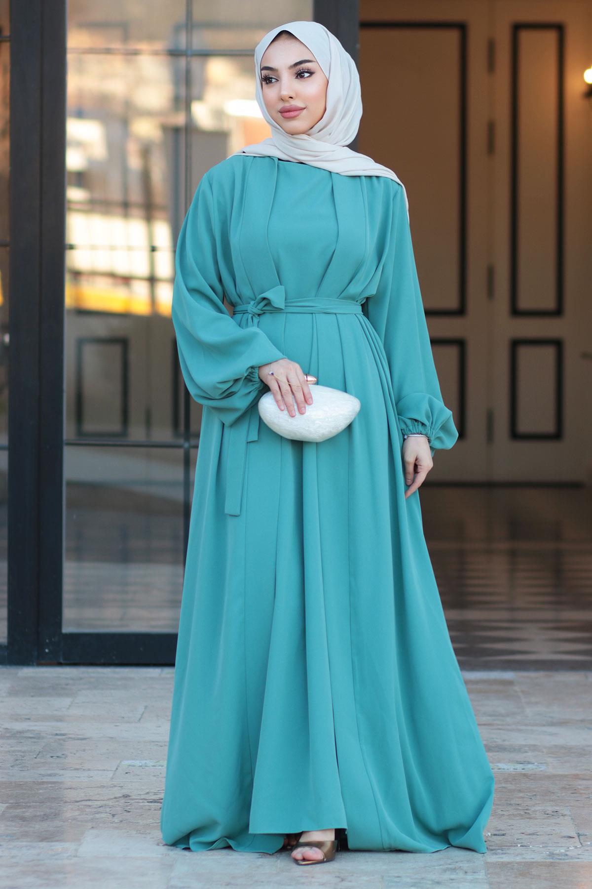 Kolu Lastikli İkili Abaya Takım – Mint