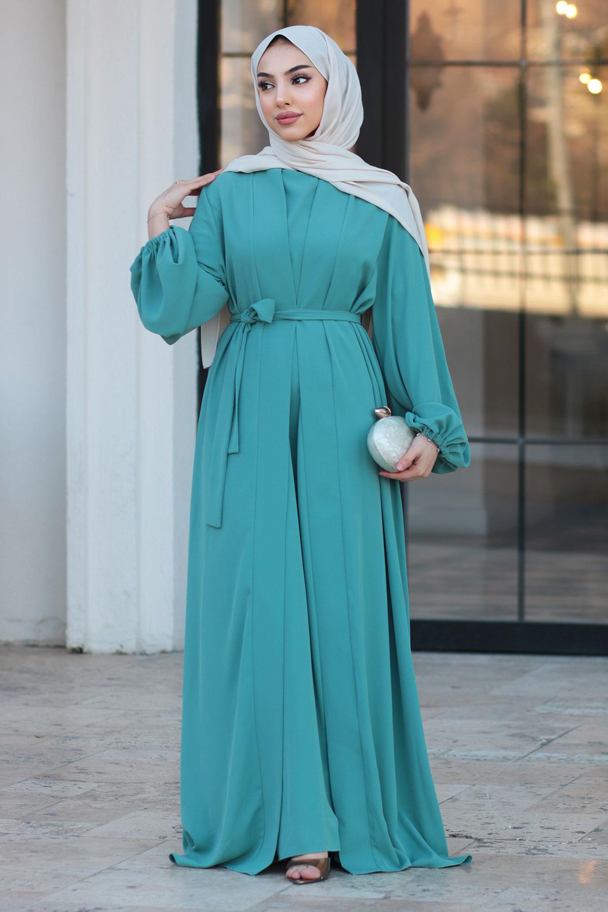 Kolu Lastikli İkili Abaya Takım – Mint